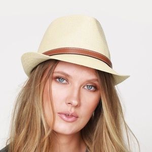 Vegan Leather Belted Fedora - Natural